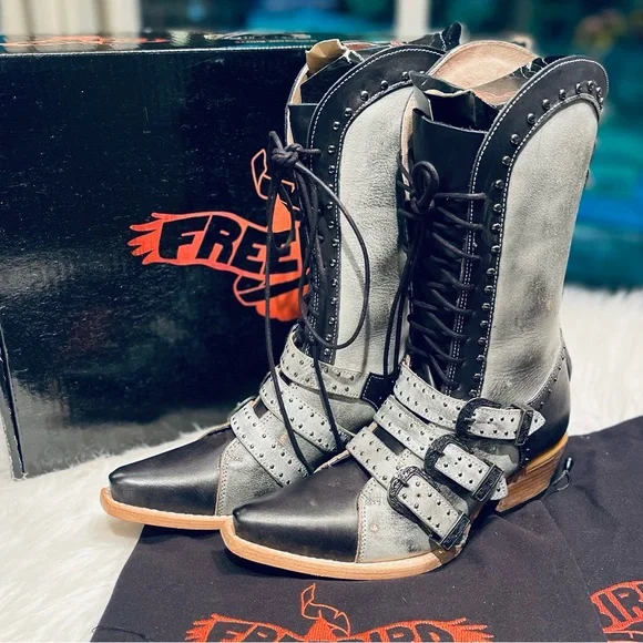Freebird by Steven Winnie Ice Leather Mid Calf Heeled Boots - Picture 7 of 15